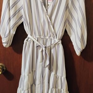 Striped Wrap Dress with Belt